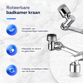 COCHO® Kraanverlengstuk - RVS - 1080 Graden Draaibaar - Kraankop - Opzetstuk - Sproeikop - Keuken - Badkamer - Douche - Roterend - Afwassen - Flexibel - Verloopstuk - Verlenger - Opzet - Roterend Opzetstuk Kraan 1080 graden