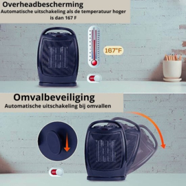 Elektrische Kachel – 3 standen – Ventilatorkachel - Met omvalbeveiliging en oververhittingsbeveiliging - Draaifunctie - Zwart / 2000 W
