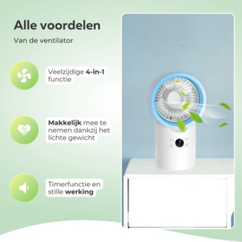 COCHO® Pro Mini Aircooler Met Water 420ML - LED 7 Kleuren - 3 Snelheden - Timerfunctie 2-4 uur - Draagbare Airconditioning - Luchtkoeler - 4-in-1 Luchtkoeler - Mini Airconditioning - Ventilator - Pro Mobiele Airconditioning