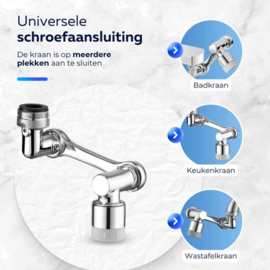 COCHO® Kraanverlengstuk - RVS - 1080 Graden Draaibaar - Kraankop - Opzetstuk - Sproeikop - Keuken - Badkamer - Douche - Roterend - Afwassen - Flexibel - Verloopstuk - Verlenger - Opzet - Roterend Opzetstuk Kraan 1080 graden