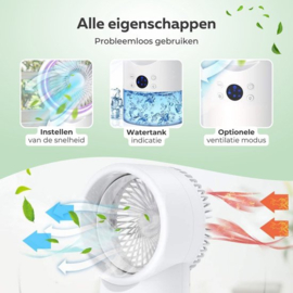 COCHO® Pro Mini Aircooler Met Water 420ML - LED 7 Kleuren - 3 Snelheden - Timerfunctie 2-4 uur - Draagbare Airconditioning - Luchtkoeler - 4-in-1 Luchtkoeler - Mini Airconditioning - Ventilator - Pro Mobiele Airconditioning