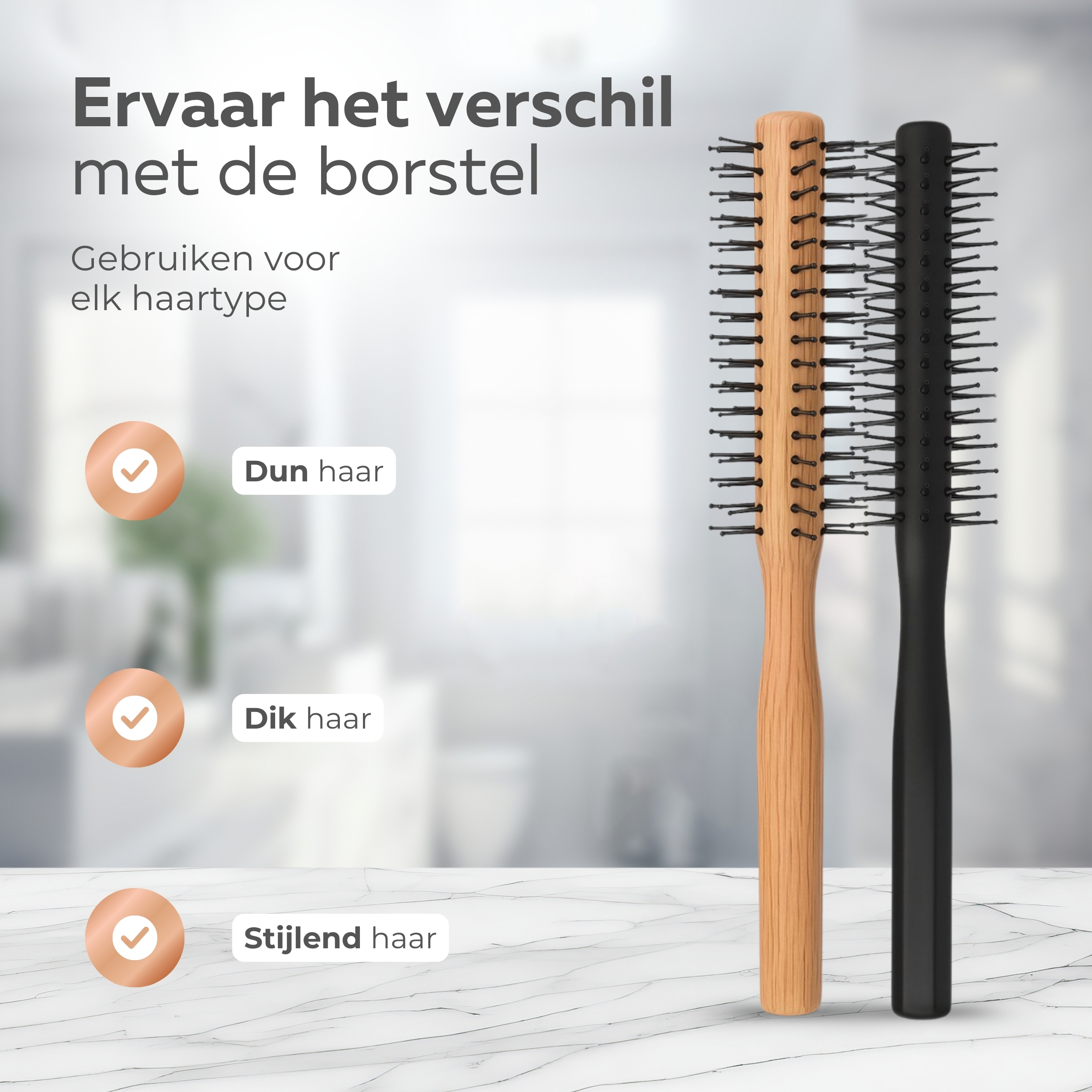 COCHO® Ronde haarborstels - 2 Stuks - Houten borstels met - Antistatisch en hittebestendig