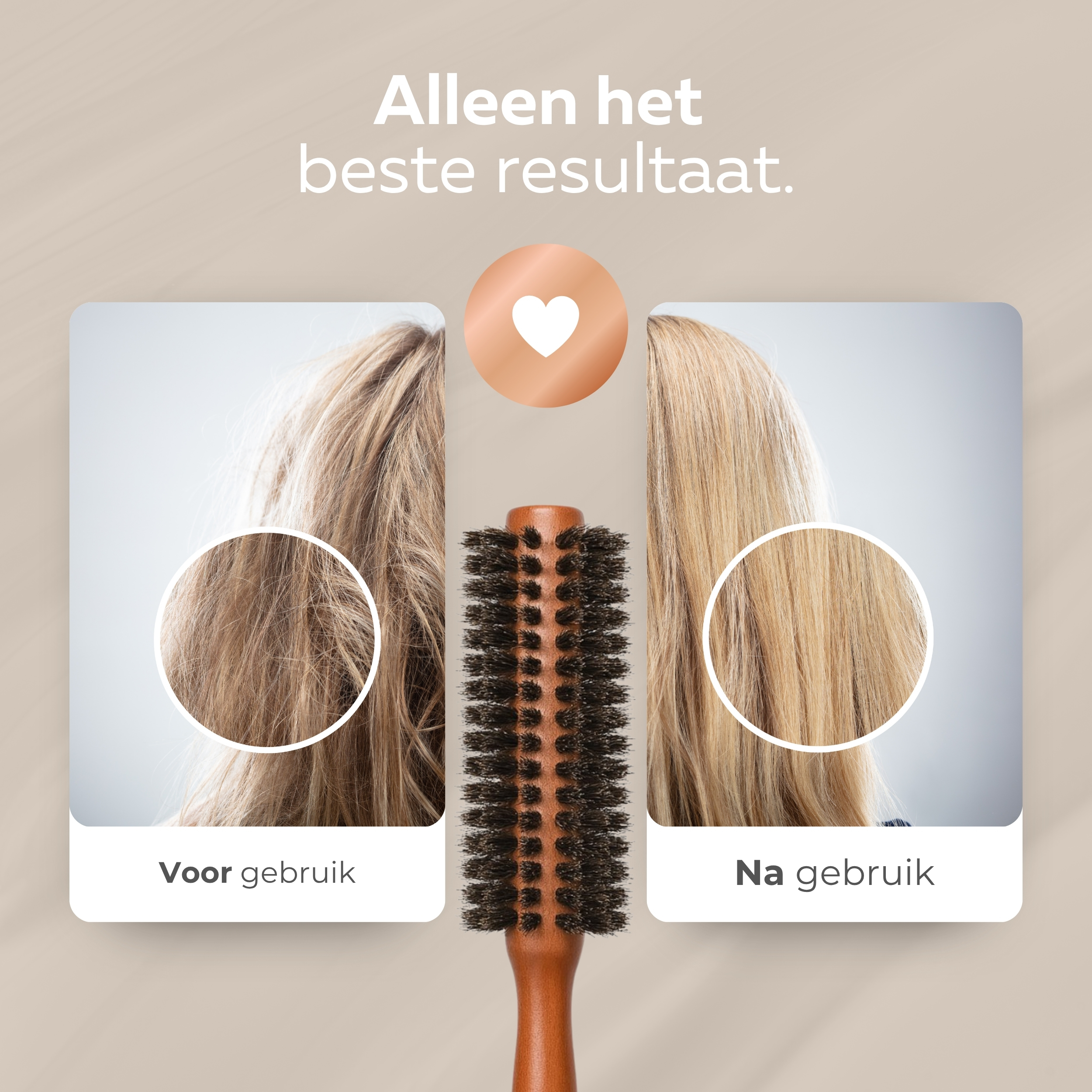 COCHO® Ronde haarborstels met wildzwijnhaar - 2 stuks - Houten borstels met natuurlijke haren - Antistatisch en hittebestendig