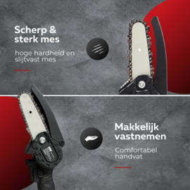 Mini kettingzaag - Snoeizaag 4 Inch - Kettingzaag - Kettingzaag Electrisch met 2 Accu en 3 Zaagketting - Inclusief Koffer Zwart