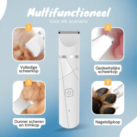 professionele 4 in 1 Hondentondeuse Set -Ideaal voor Honden en Katten - Slijper Inbegrepen -Draadloos - Ultra stil