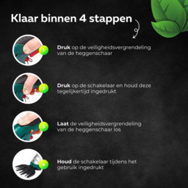 COCHO® Heggenschaar Accu - heggenschaar electrisch - Heggenschaar - Klein - Groen - Grastrimmer - Grasschaarmes