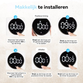 COCHO® Digitale Timer - Pomodoro Timer - Digitale Kookwekker - Magnetisch - LED Scherm - Draaiknop - Keukentimer