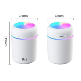 H2O Aroma Diffuser 300ML - USB Humidifier - Luchtbevochtiger Met ultrasone - Wit met led-verlichting - Voor kantoor, thuis, in de auto