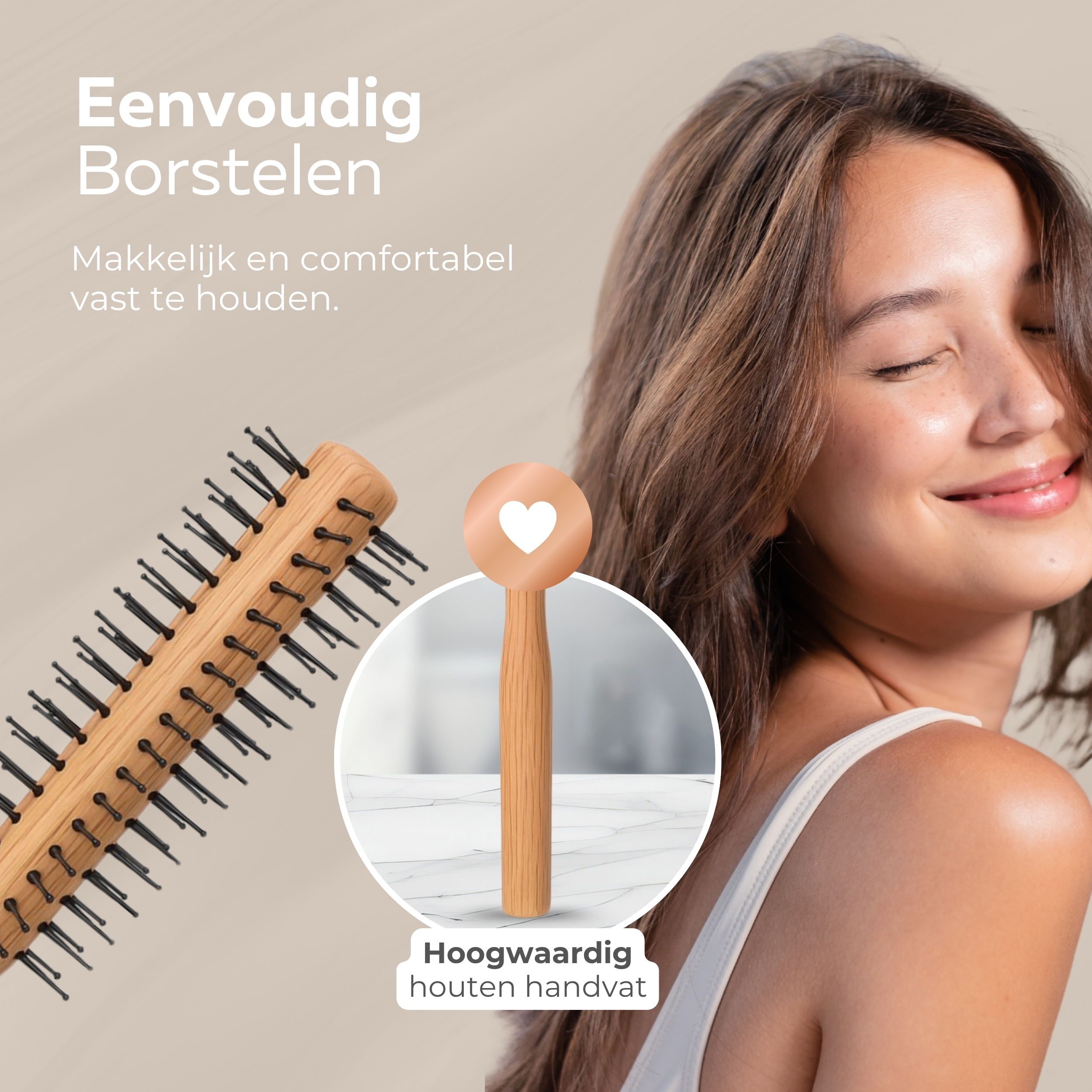 COCHO® Ronde haarborstels - 2 Stuks - Houten borstels met - Antistatisch en hittebestendig