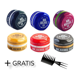 Haar Wax Mannen - Haar Wax - Hair Wax MR>REBEL Hair Styling Wax ( 6 Stuks + Een Styling Kam) 900 ML