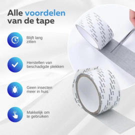 COCHO® Luxe Muggennet Reparatie Tape - Muggengaas Plakband - Gaas Wonen - Klussen Horren Tool - Horrengaas Tools - Grijs 5x200