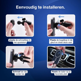 Autohouder Telefoonhouder met Draadloze Oplader - Geschikt voor alle Qi Apparaten - Maximale Laadsnelheid - Draadloos Opladen - Autolader Magnetisch - Auto Oplader