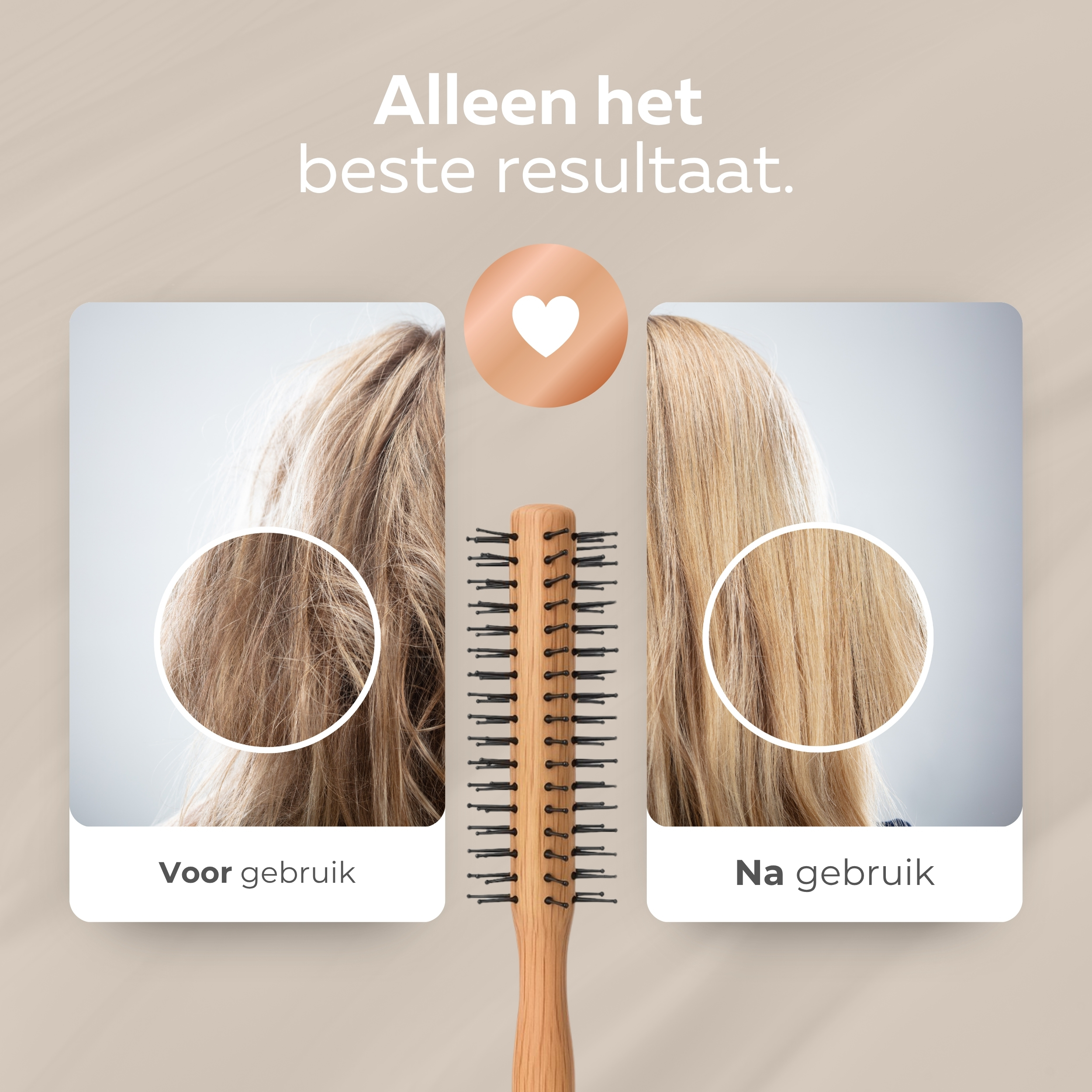 COCHO® Ronde haarborstels - 2 Stuks - Houten borstels met - Antistatisch en hittebestendig