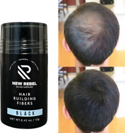 2X New Rebel Hair Building Fibers Zwart - Cosmetische Haarverdikker - Verbergt haaruitval - Direct voller haar