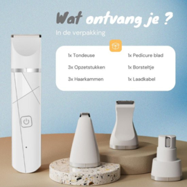 professionele 4 in 1 Hondentondeuse Set -Ideaal voor Honden en Katten - Slijper Inbegrepen -Draadloos - Ultra stil