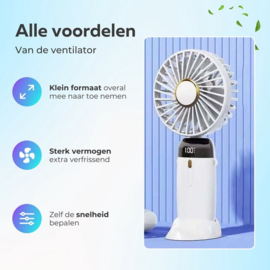 COCHO® Draagbare Hand Ventilator Blauw - Airco Verkoeling 5 standen USB Oplaadbaar - Nek Ventilator -Draadloos & Oplaadbaar