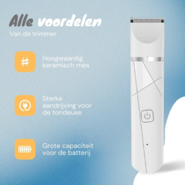 professionele 4 in 1 Hondentondeuse Set -Ideaal voor Honden en Katten - Slijper Inbegrepen -Draadloos - Ultra stil