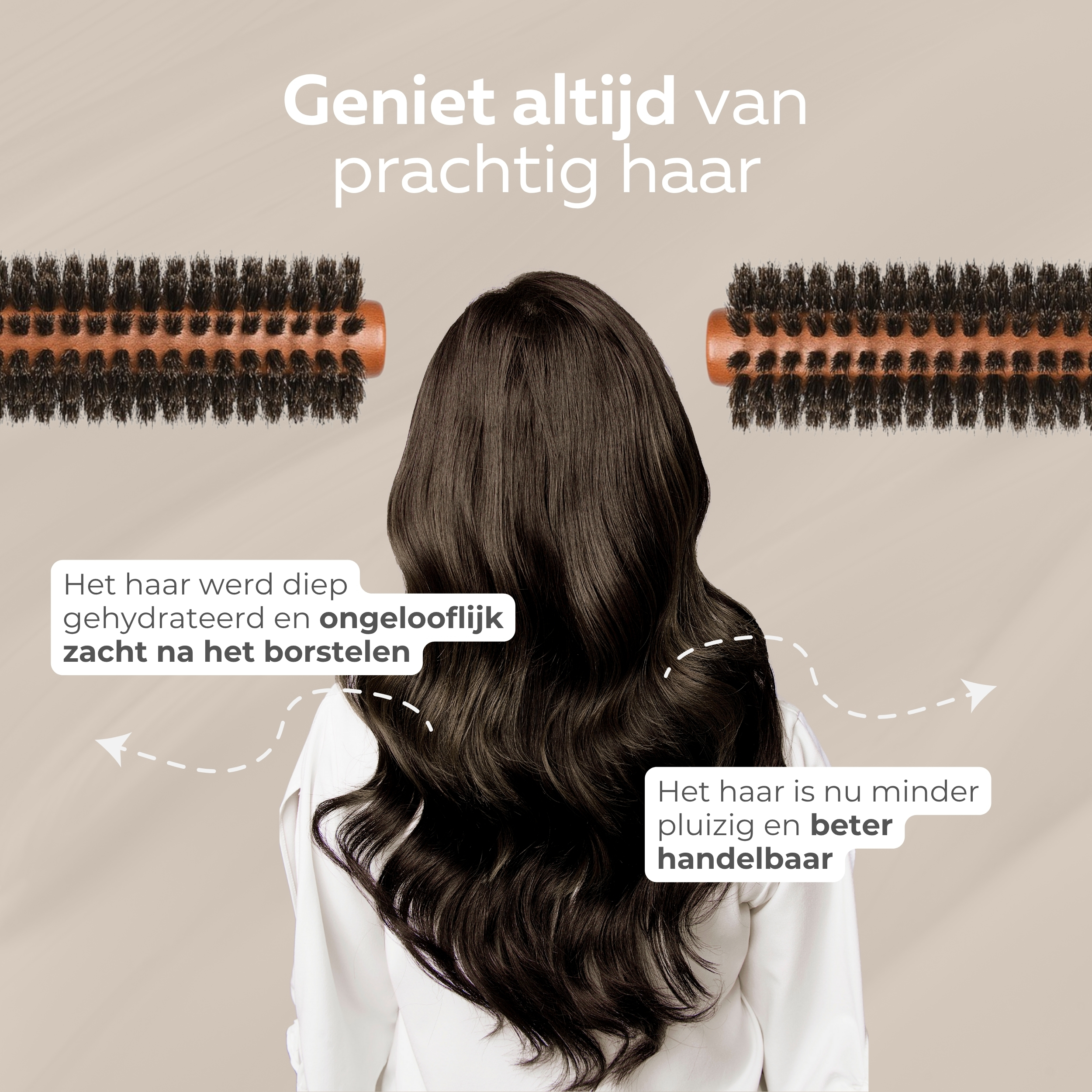 COCHO® Ronde haarborstels met wildzwijnhaar - 2 stuks - Houten borstels met natuurlijke haren - Antistatisch en hittebestendig