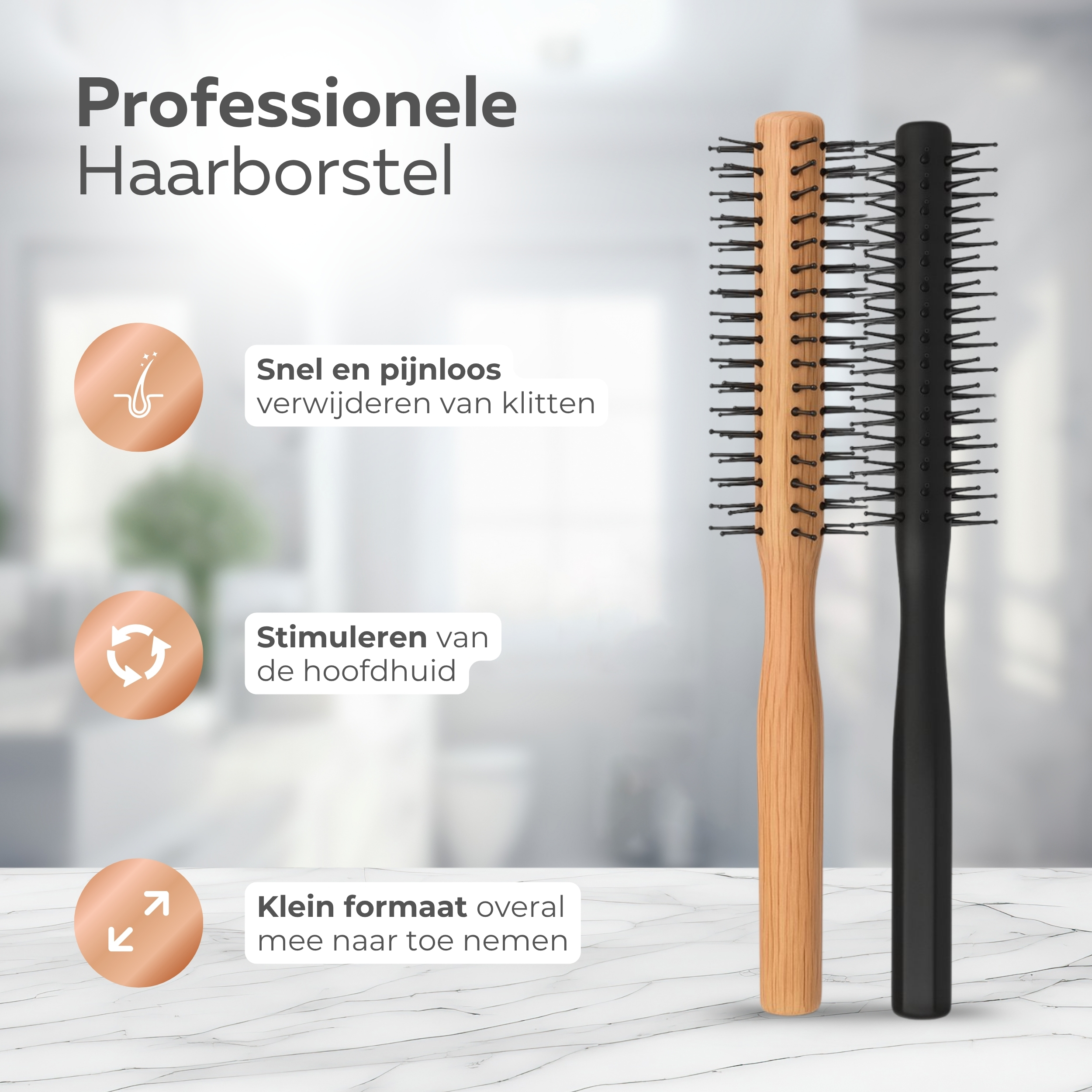 COCHO® Ronde haarborstels - 2 Stuks - Houten borstels met - Antistatisch en hittebestendig