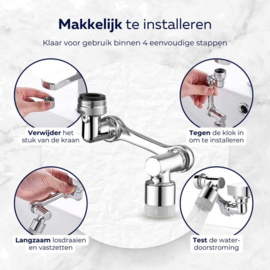 COCHO® Kraanverlengstuk - RVS - 1080 Graden Draaibaar - Kraankop - Opzetstuk - Sproeikop - Keuken - Badkamer - Douche - Roterend - Afwassen - Flexibel - Verloopstuk - Verlenger - Opzet - Roterend Opzetstuk Kraan 1080 graden