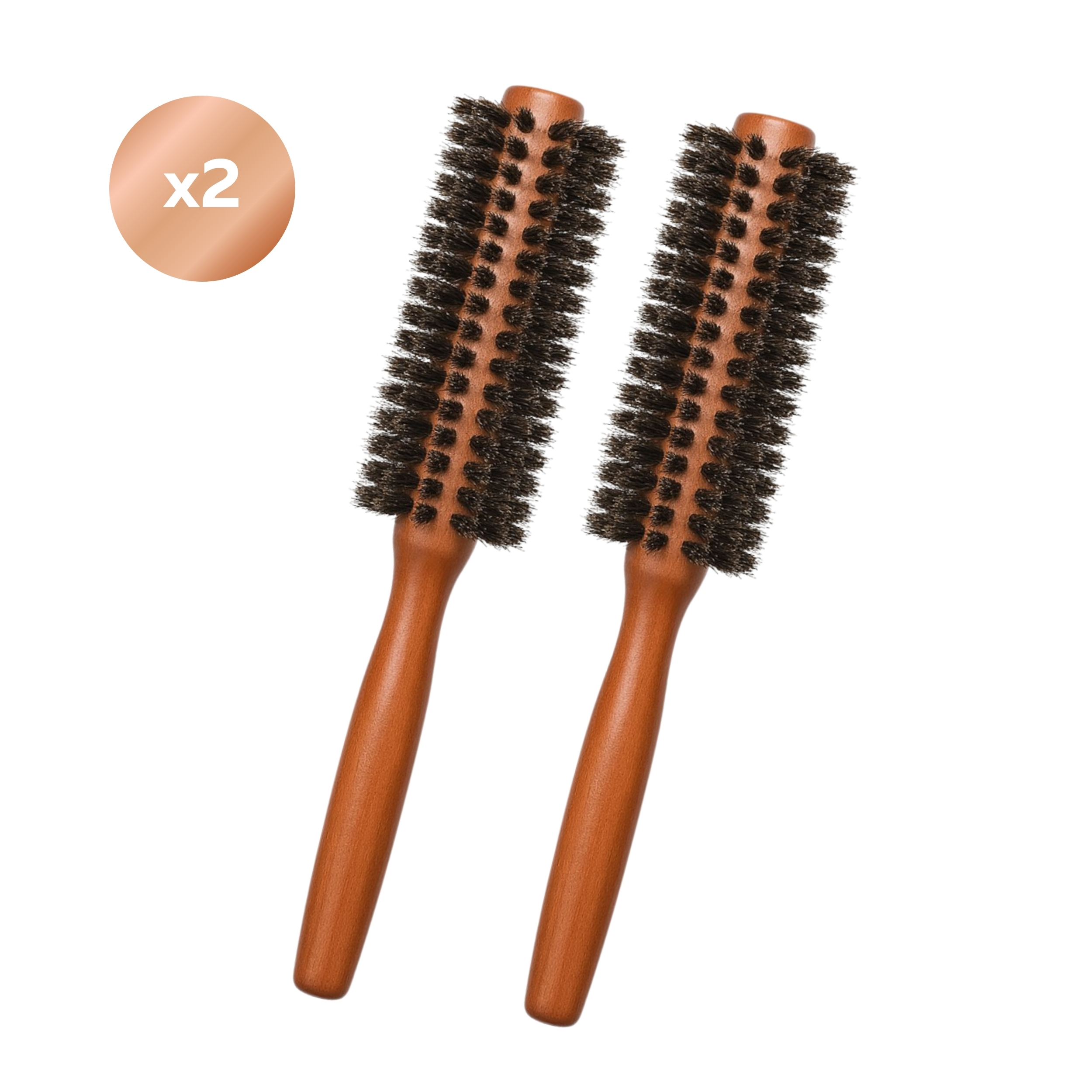 COCHO® Ronde haarborstels met wildzwijnhaar - 2 stuks - Houten borstels met natuurlijke haren - Antistatisch en hittebestendig