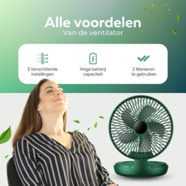 Draadloze Bureauventilator - Ventilator - Tafelventilator - Groen - 3 Windsnelheden
