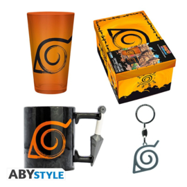 Naruto Shippuden Gift set Large Glass +3D Keychain+3D Mug