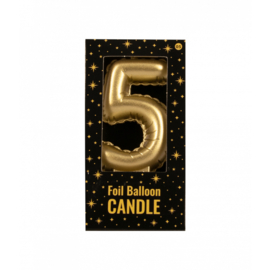 Foil balloon candle cijfer 5  goud