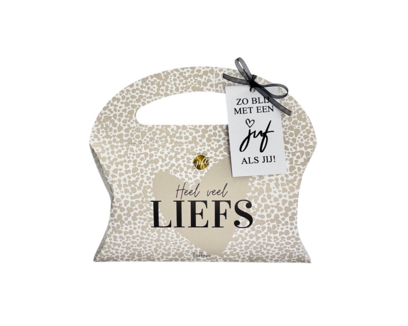 Cadeau juf – Snoeptasje 'Heel veel liefs' met toffees