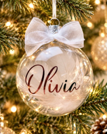 Persoonlijke glazen kerstbal met naam – roségoud (8 cm)
