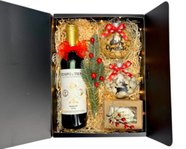 Feestelijk kerstpakket – wijn & nootjes
