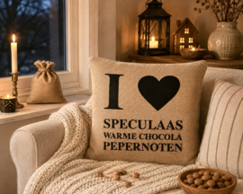 I ♥ Speculaas – Jute kussen 40 x 40 cm