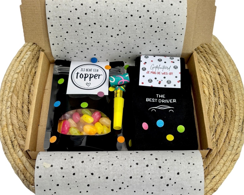 Rijbewijs Cadeau – Jelly Beans & Sokken "The Best Driver"