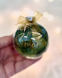 Transparante Kerstbal met Veren en Naam  (7 cm)