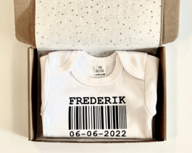 Barcode/streepjescode baby romper gepersonaliseerd