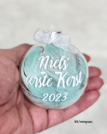 Gepersonaliseerde Glazen Kerstba "Eerste Kerst" (7 cm)