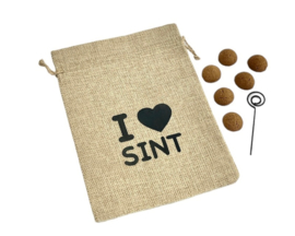 Decoratief pepernotenzakje "I 🖤 Sint"- 20 cm x 15 cm