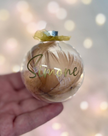 Transparante Kerstbal met Veren en Naam  (7 cm)