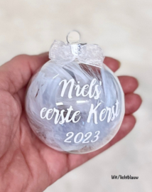 Gepersonaliseerde Glazen Kerstba "Eerste Kerst" (7 cm)