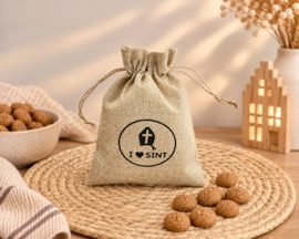 Decoratief pepernotenzakje “I love Sint”- 20 cm x 15 cm