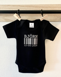 Barcode/streepjescode baby romper gepersonaliseerd