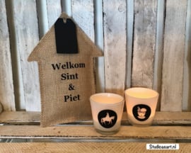 Sinterklaas decoratie jute huisje met tekst “Welkom Sint & Piet”