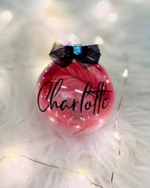 Transparante Kerstbal met Veren en Naam  (7 cm)