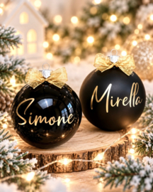 Elegante Zwarte Glazen Kerstbal met Naam (7 cm)
