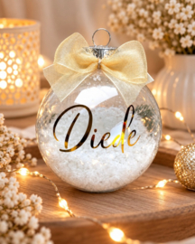 Glazen kerstbal met naam – naam in goud metallic (8cm)