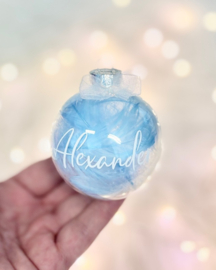 Transparante Kerstbal met Veren en Naam  (7 cm)