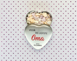 Snoepblikje Oma | Gepersonaliseerde blikje ' Voor de liefste oma'