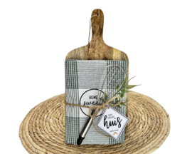 Cadeaupakket - Theedoek Home Sweet Home, Snijplank & Garde