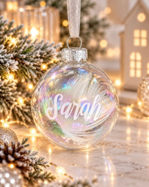 Gepersonaliseerde Transparante Kerstballen met Parelmoer Effect (5,7 cm)