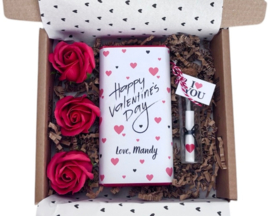 Gepersonaliseerd Valentijns Cadeau voor Haar - Glazen Buisje, Zeeprozen & Chocolade